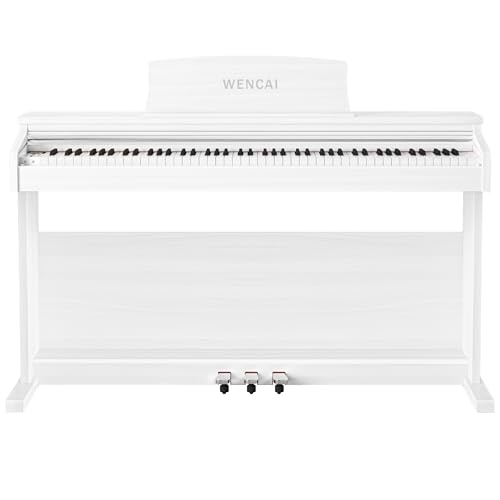 WENCAI 88 Keys Digital Piano Hammer Action Weighted Keyboard Piano, Full Size Upright Electric Piano, Wooden Electronic Piano for Beginner Professional, MIDI-USB Support, 3 Pedals, White