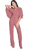 KOH KOH Petite Womens Long Pants Suit Cape Short Sleeve V-Neck Pockets Elegant One Piece Overall Jumpsuit Jumpsuits Romper Rompers Playsuit Modest Tall Outfit, Cinnamon Rose Pink S 4-6