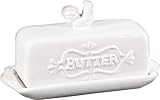 Home Essentials 7'L Covered Butter Dish With Rooster Finial 7 X 3 X 4 inches, White