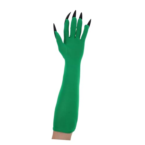 Beaupretty 1pair Halloween Nail Gloves with Scary Green Arm Sleeves for Cosplay and Costume Parties Comfortable Fit for Women4
