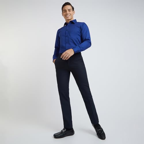 Image of Raymond Men's Poly Viscose Blend Structure Pattern Slim Fit Flat Front Formal Trouser