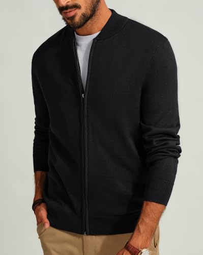 Men's Casual Full Zip Cardigan Sweater Slim Fit Stand Collar Sweater Jacket3