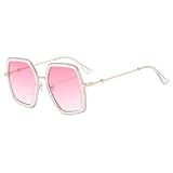 IKANOO Oversized Sunglasses for Women Men Fashion 70s Disco Glasses Hexagon Inspired Designer Red Green Shades (PINK)