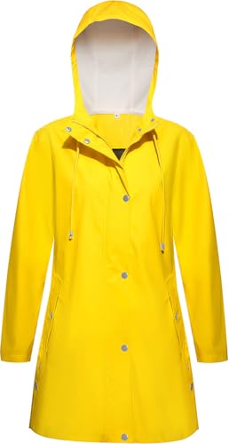Mixxmix Yellow Rain Jacket Trench Coat Women Waterproof Lightweight Outdoors Rain Coat With Hooded Windbreaker Yellow S