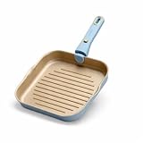 CAROTE 10 Inch Titanium Reinforced Nonstick Grill Pans for Steak, Non-Stick Grill Pans Sets with Detachable Handle, PFOS, PFOA Free, Gas & Induction Safe, All Stovetops Compatible, Blue
