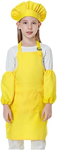 Kids Chef Outfit Apron Set Chef Hat Sleeves Aprons for Kids - Boys Girls Adjustable Kid Chef Costume Kitchen Cooking and Baking Wear