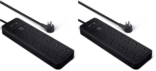 Image of Amazon Basics 12-Outlet Surge Protector Power Strip, 4000 Joules, 8ft Extension Cord, Rectangle, for Home, Office, Gaming Room, Black (Pack of 2)