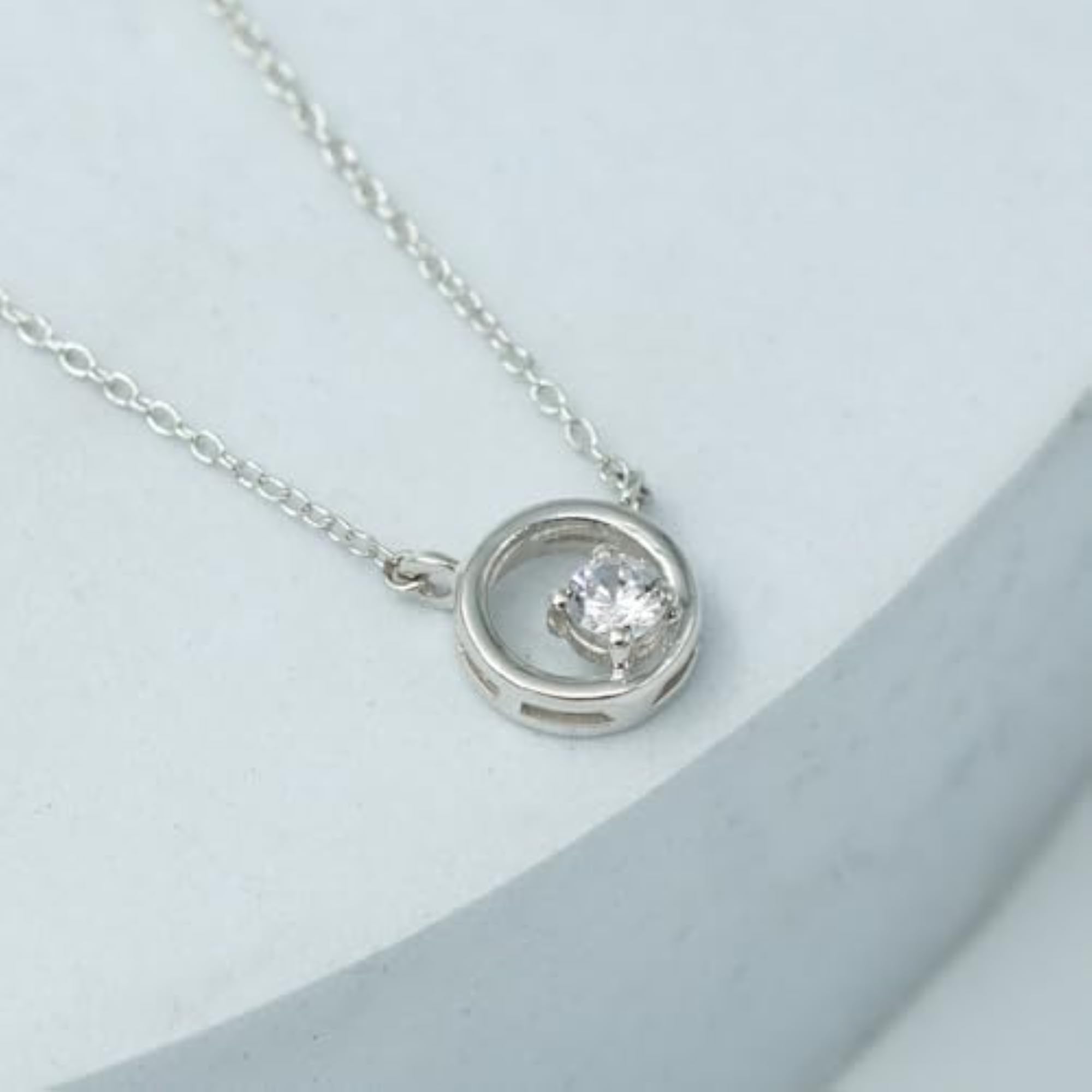Women's 92.5 Silver Necklace with CZ Circle Pendant