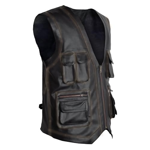 Men's J World's Chris Pratt Owen Grady Brown Vest JW Adventure Chris Pratt Motorcycle Leather Biker Vest3