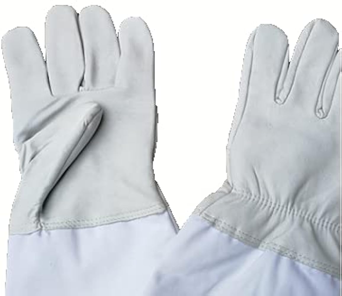 未使用✨蜂の巣スクレーパー ステンレス鋼 フラットバー 山羊革 XL 袖 手袋 スラッシンサプライ□ローパー レザーグローブ ボーンホワイト