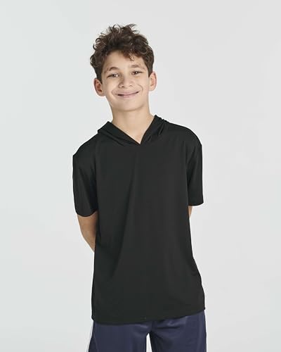 Real Essentials 3 Pack: Boys Dry-Fit Youth Teen Active Athletic Short Sleeve Workout Hoodie - Hooded Pullover Shirts3