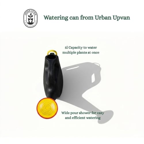 Image of Urban Upvan Plastic Watering Can 5L | Ergonomic Handle for Comfortable Grip | Fade Resistant, Lightweight & Easy to Use | Durable | Includes Sprinkler Spout | Black