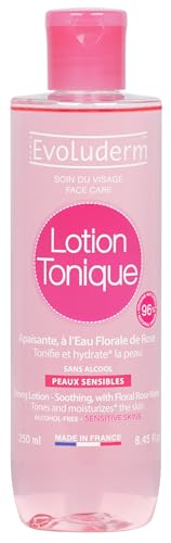 EVOLUDERM - Lotion Tonique Apaisante Peaux Sensibles - 250 ml - 96% d'Origine Naturelle - Végan - Fabrication Française