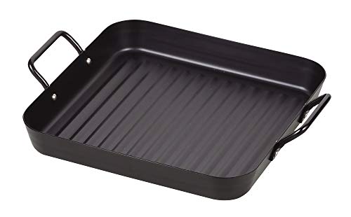 PEARL METAL HB-4515 Grille Pan, Black, 9.8 x 9.8 inches (25 x 25 cm), Iron Square Plate, Compatible with Induction and Gas Use, Wave