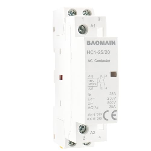 Baomain 711811448591 Universal Ac Contactor Hc1-25/20 Ac 110V-120V 25A 2 Pole 2No 50/60Hz Circuit Control 35Mm Din Rail cover