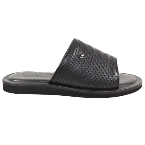 Men's Perforated Leather Slide Sandals, Black, Comfort Flat Summer Style, Size 42.5 Made in Italy4