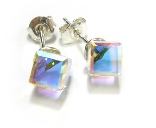 Pendientes de plata de ley 925 y cristal de aurora tallado 2