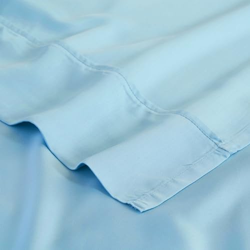 Superior Modal from Beechwood 300 Thread Bed Sheet Set, 1 Elastic Deep Pocket Fitted Sheet, 1 Flat Sheet, 2 Pillowcases, Soft Cool Sheets, Sateen Weave, Bedding Essentials, Queen, Light Blue by SUPERIOR - Image 7
