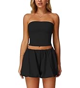 ABOCIW Womens Summer 2 Piece Outfits Y2k Crop Tube Tops Built in Bra Bubble Shorts Workout Sets T...
