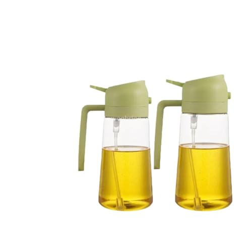 DMWLZHO Dispensador y pulverizador de aceite de plástico 2 en 1, botella de cocina de 500 ml for aceite de oliva, vinagre y salsa de soja, rellenable.(2PCS-green)
