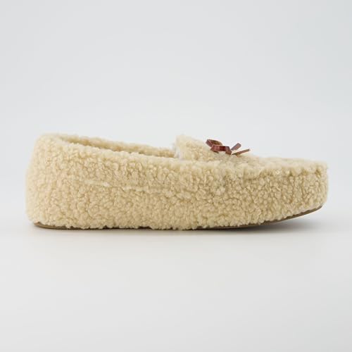 CUSHIONAIRE Star Women’s Faux Sherpa Moccasin Slippers – Cozy Indoor/Outdoor Slip-On with Memory Foam & Durable Rubber Sole, Wide Widths Available4