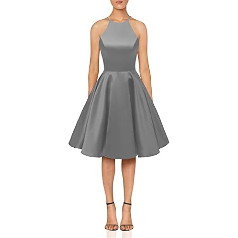 TTYBridal Halter Homecoming Dresses Short Satin Prom Cocktail Gown with Pockets 10 Silver Cover
