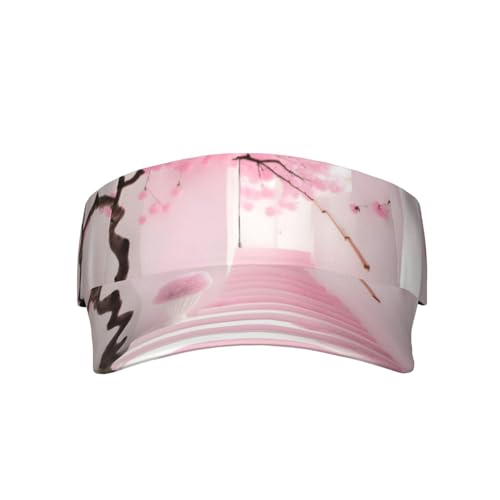 Pink Cherry Blossom Staircase Adult Sun Visor-Open Top Sports Hat