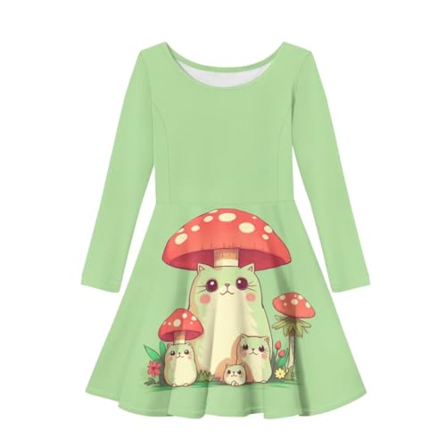 Epaihaiy Vestido de manga larga para niñas de 3 a 14 años, vestido de otoño, Cat Mushroom 2, 4-5 años
