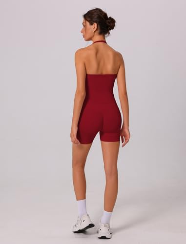 Image of ABOCIW Workout Sets for Women 2 Piece seamless Halter Sports Bra Scrunch Butt Impact Shorts Gym Yoga Outfits