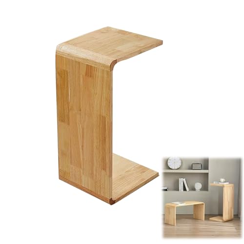 Mesa de esquina en forma de C con madera maciza para trabajar desde el sofá de forma cómoda