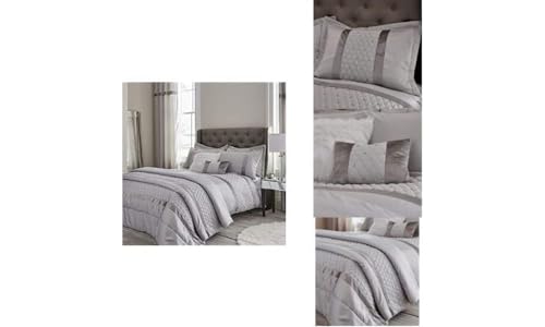Image of Catherine Lansfield Sequin Cluster Double Duvet Set Silver + Pillowsham Pair + Filled Cushion 30x40cm + 240 x 260 cm Bedspread Silver
