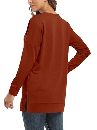 BETTE BOUTIK Women's Drop Long Sleeve Sweatshirts Casual Crewneck Tunic Tops Sweartshirts With Side Slits S-3XL