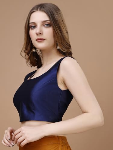 Image of Womanista Women's Taffeta Solid Sleeveless Readymade Saree Blouse for Women Stylish