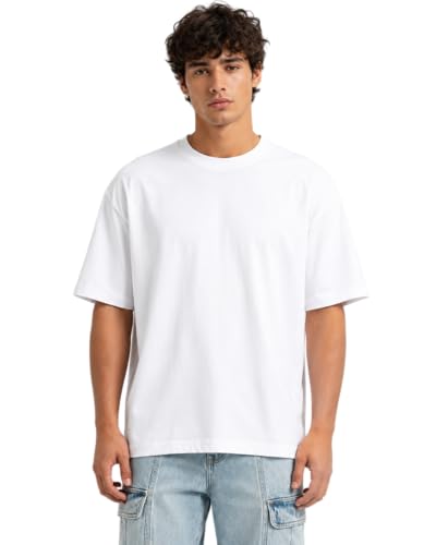 Image of VEL Plain 240 GSM Heavy Cotton Oversized T-Shirt Baggy Fit Drop Shoulder Half Sleeves Round Neck Solid Pure 100% Cotton T-Shirt for Men (Pack of 3)