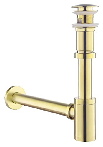 Keymark Kit – Siphon avec Bonde avec Trop-plein pour Lavabo Or Brossé, Laiton Universel Design Siphon Anti-Odeur, 1 1/4 Syphon Sifon