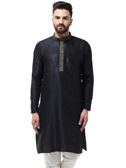 Image of SOJANYA Men's Silk Blend Kurta for Navratri | Paisley Print Regular Fit Ethnic Kurta for Festival & Puja