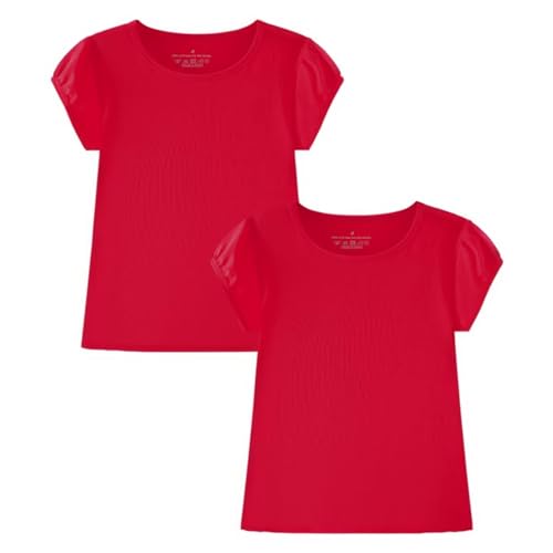 Image of Huata Girls Short Puff Sleeve Tee Basic T-Shirt 2 Packs Crewneck