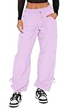 DISCIPBUSH Cargo Pants Women Baggy - Parachute Pants for Women, Rave Y2K Festival Outfits Light Purple L