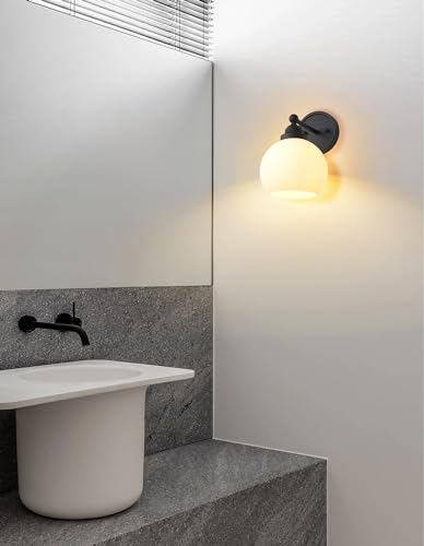 Image of Vintage Globe Glass Wall Sconce Light, Industrial Bathroom Vanity Lighting, Indoor Wall Mounted Lamp Fixture for Bedroom Living Room Hallway, Black, SC-LWT312B1