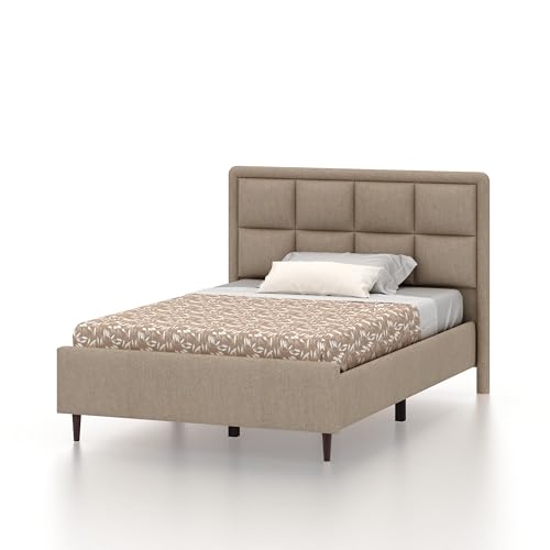 Image of Ganpati Arts Solid Sheesham Wood Louis Upholstered Single Size Bed Without Storage | Modern Design Wooden Single Bed Cot Palang Furniture for Bedroom, Guest Room, Hotels and Home (Mangolia, 4 Ft)