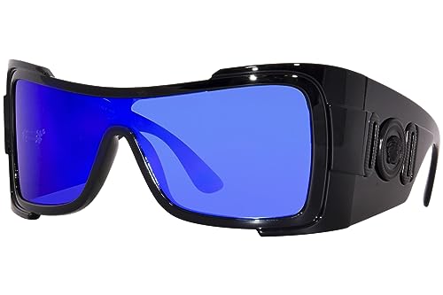 Versace VE 4451 GB1/55 Black Nylon Shield Sunglasses Black Solid Color Lens