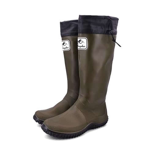 JOMIX Botas de Agua para Mujer y Hombre, Impermeables para la Lluvia Plegables, Botines Alta Jardín Trabajo (Verde, 42_43)