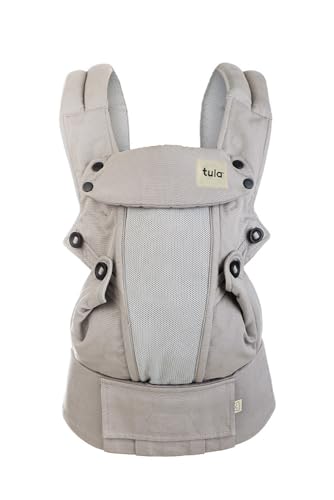 Image of Baby Tula Coast Explore Mesh Baby Carrier 7 – 45 lb, Adjustable Newborn to Toddler Carrier, Multiple Ergonomic Positions Front and Back, Breathable – Coast Overcast, Light Gray with Light Gray Mesh