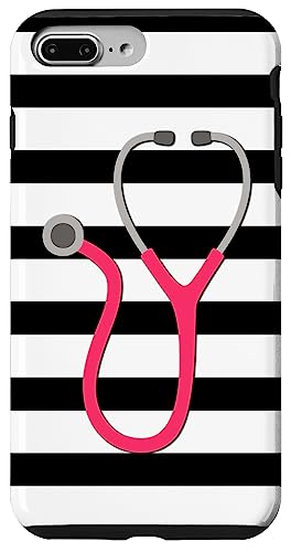 聴診器 ブラック ホワイト ストライプ 看護師 呼吸療法士 スマホケース iPhone 7 Plus/8 Plus 用
