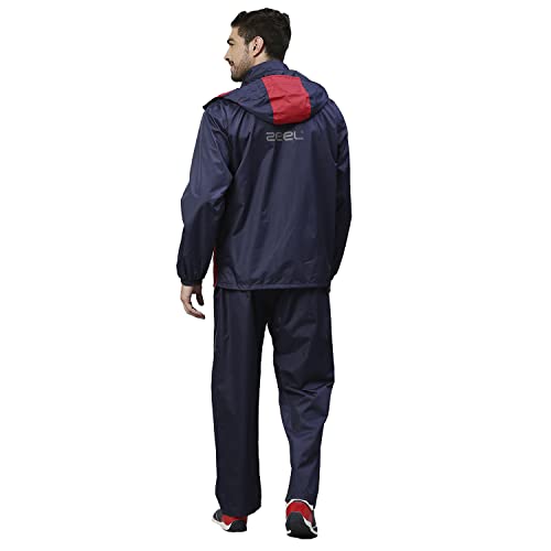 ZEEL Rain Coat for Men Waterproof for Bike Riders with Adjustable Hood along with inner pockets,Waterproof Raincoat with Polyester Jacket,Pants and Waterproof Drawstring Bag