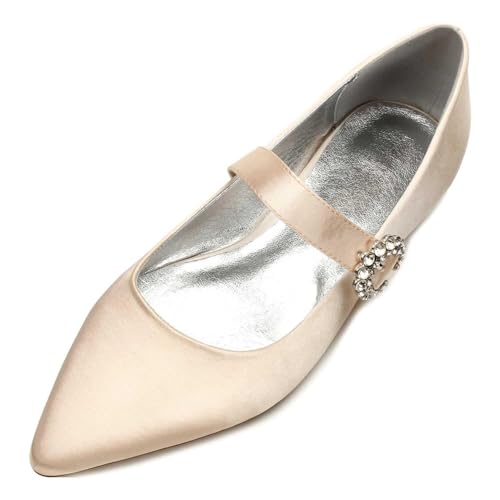 Womens Wedding Shoes Women's Satin Wedding Sandal Flats with Buckle, Low-Heel Pump Shoes for The Bride, Pointed-Toe Design, Elegant for Proms & Dressy(Champagne,11.5)