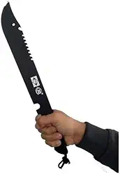 Machado Tático Militar em Aço Inoxidável, 31cm, com Bainha, Lâmina Preta 17cm, Cabo Emborrachado Antideslizante, para Camping, Pesca, Trilha