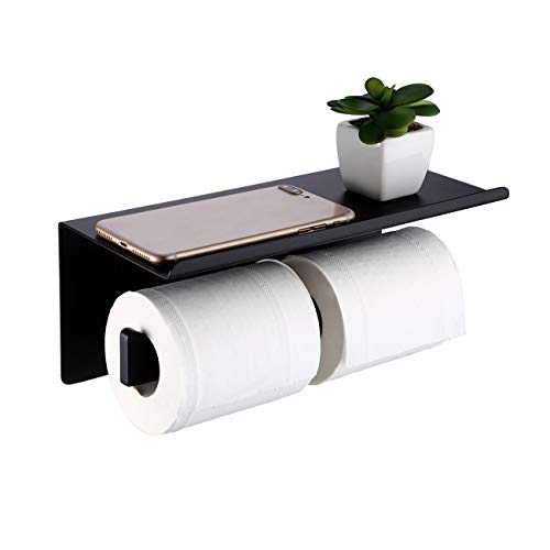 Preisvergleich Produktbild Umi. von Amazon Doppel Toilettenpapierhalter Edelstahl SUS304 Klorollenhalter Klopapierhalter mit Ablage WC Rollenhalter Toilettenpapier Halter Matt Schwarz, BPH216S2DG-BK