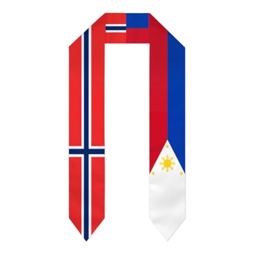 FAGIUCHI Banderas de Noruega, mezcla de banderas de Filipinas, chales de graduación, bandas, estola mixta para fanáticos del estudio internacional, orgullo nacional