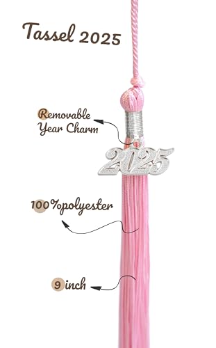 Image of Graduation Single Color Tassel with Date Drop 2025(Pink Tassel,Silver Charm)